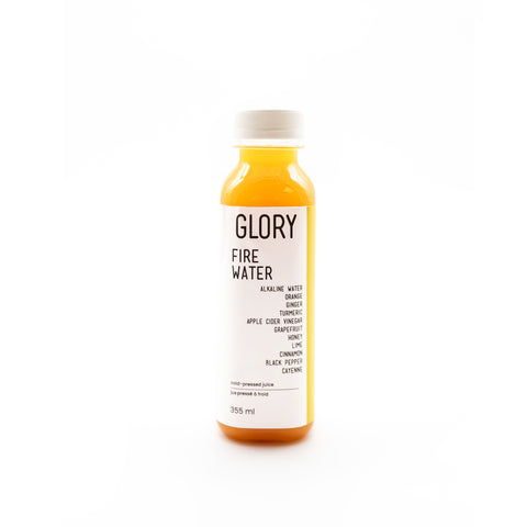 Fire Water : Alkaline Water Orange Ginger Turmeric Apple Cider Vinegar Grapefruit Honey Lime Cinnamon Black Pepper Cayenne