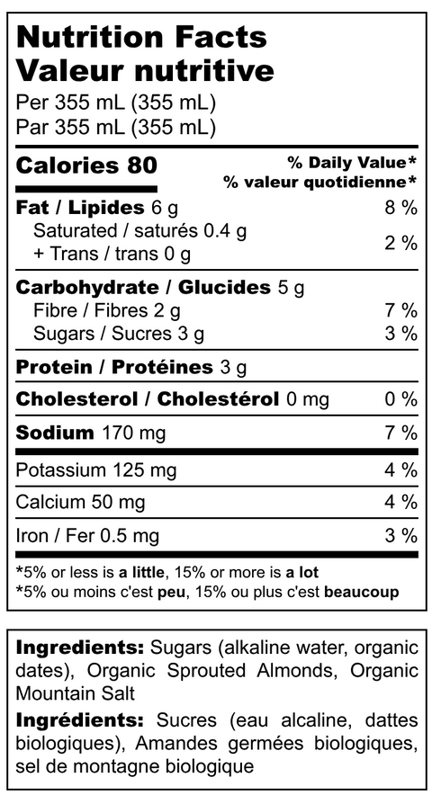 Almond Mylk : Alkaline Water Sprouted Almonds Dates Mountain Salt